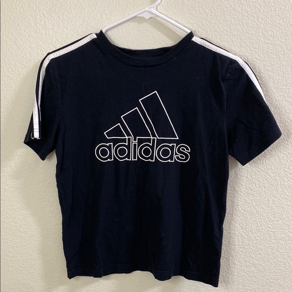 Adidas Black Tee with White Logo and Stripes - Picture 1 of 4